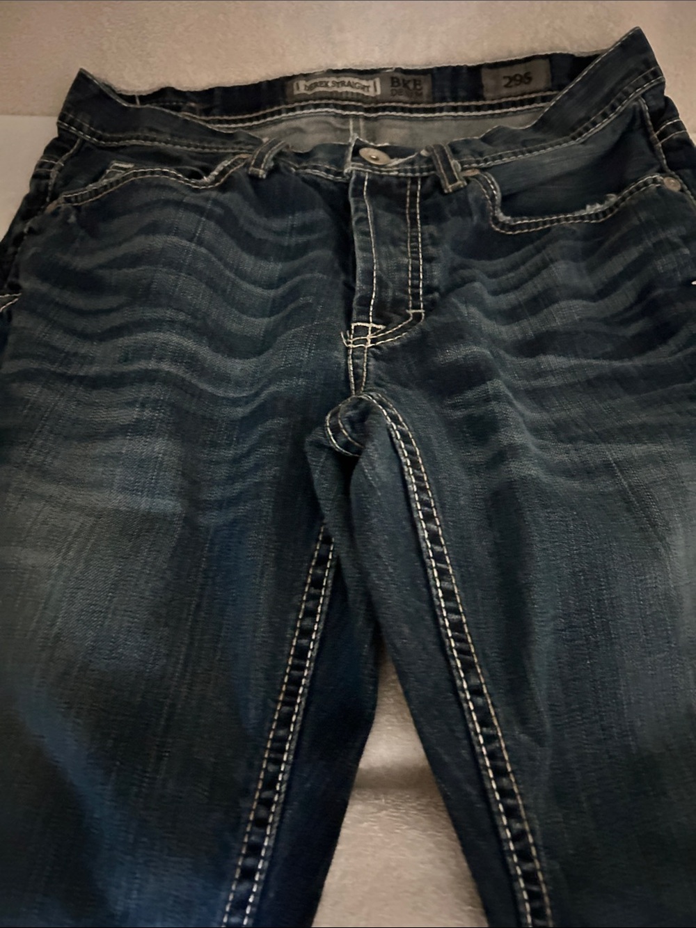 BKE Men's Dark Blue Slim Derek Straight Jeans with Contrast Stitching size 29S